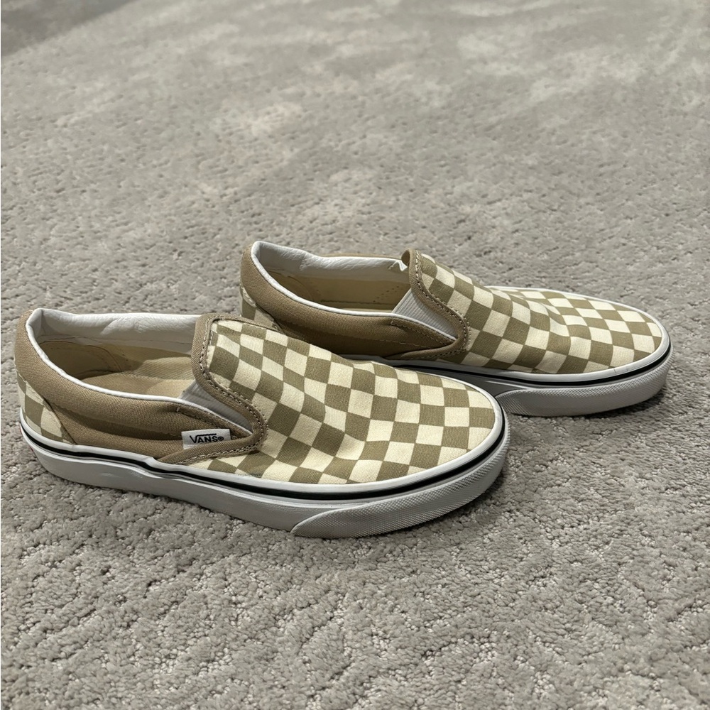 Vans Classic Checkered Board Slip Ons- Tan